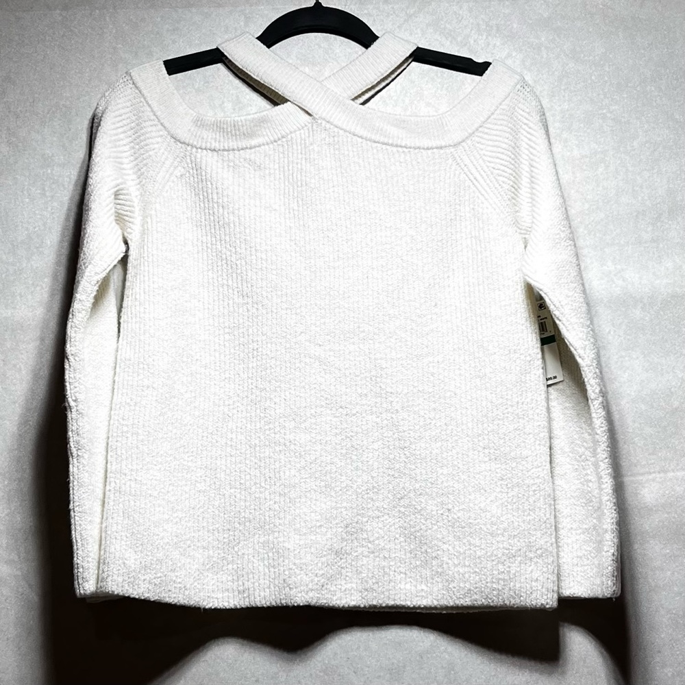 1. State Veridian Blooms Ivory Cross Neck Cold Sweater, Size Large, NWT